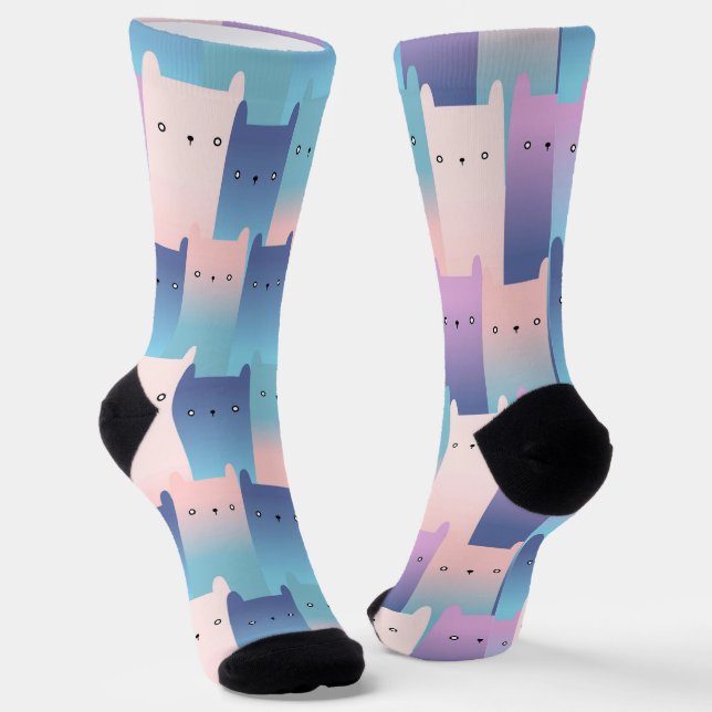 Seamless purple pink cats socks (Angled)