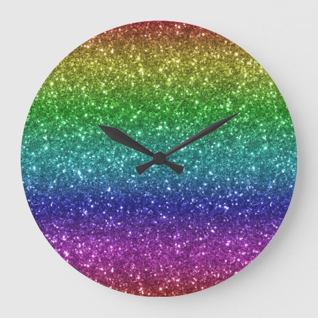 Seamless Rainbow Glitter-1 Large Clock (Front)