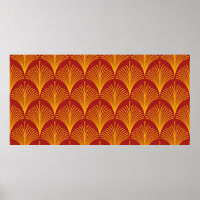 Seamless red and gold vintage art deco peacock fis