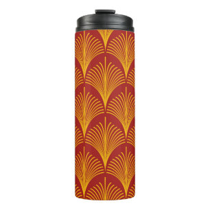 Seamless red and gold vintage art deco peacock fis thermal tumbler