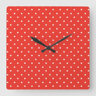 Seamless red background polka dot pattern square wall clock
