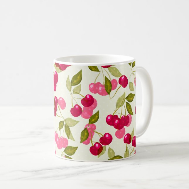 Seamless red cartoon cherry berry cute pattern whi coffee mug (Front Right)