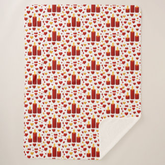 "Seamless Red & Gold Candlelight Hearts Pattern – Sherpa Blanket