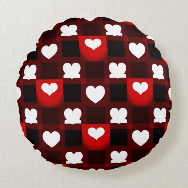 Seamless Red Heart Pattern Background Round Cushion (Front)