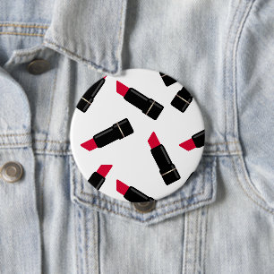 Seamless red lipstick fashion cartoon white patter 10 cm round badge