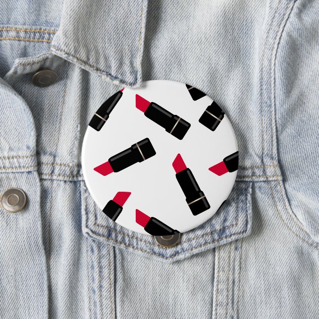 Seamless red lipstick fashion cartoon white patter 10 cm round badge (In Situ)