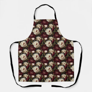 Seamless Red, White, and Black Peony Flower Apron