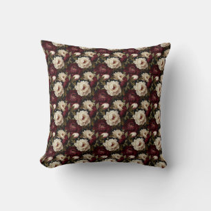 Seamless Red, White, and Black Peony Flower Cushion