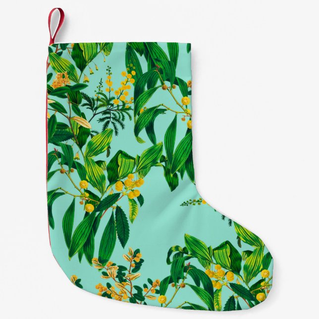 Seamless repeat design made with tropical leaves d small christmas stocking (Front)