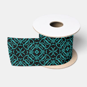 Seamless Repeating Pattern In Turquoise On Black Satin Ribbon