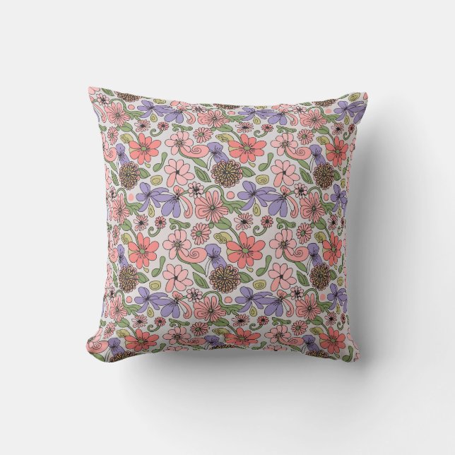 Seamless Retro Floral Pattern Boho Cushion (Front)