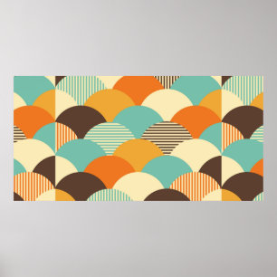 Seamless retro geometric with colourful linear ele poster
