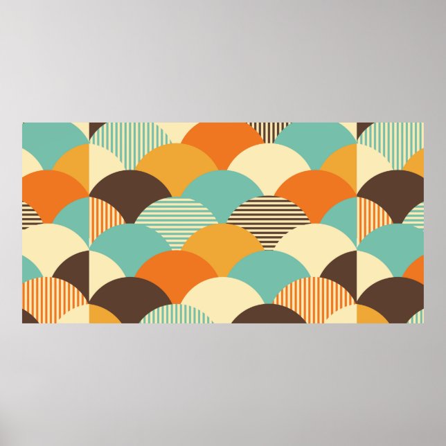 Seamless retro geometric with colourful linear ele poster (Front)
