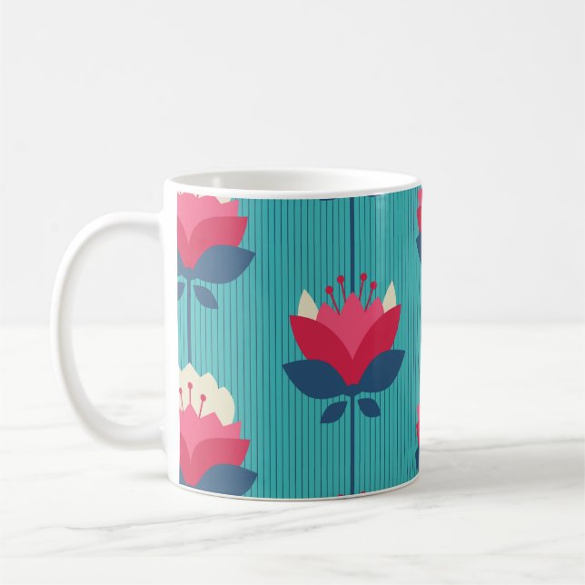seamless retro pattern with flowers coffee mug (Left)