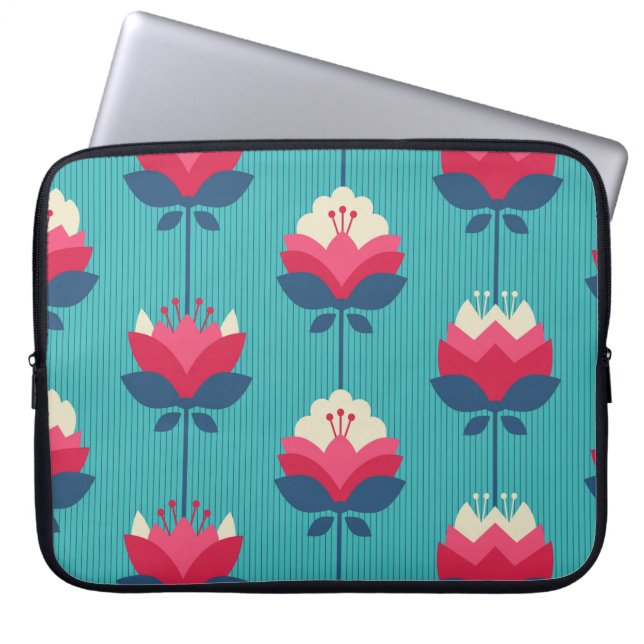 seamless retro pattern with flowers laptop sleeve (Front)