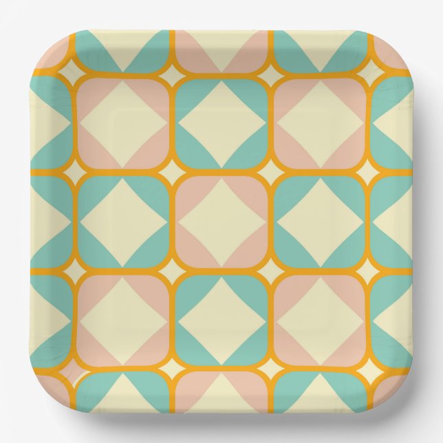 Seamless retro pattern with rounded squares paper plate (Front)