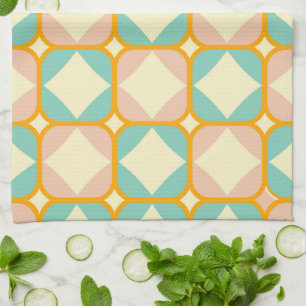 Seamless retro pattern with rounded squares tea towel