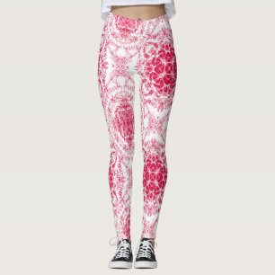 Seamless retro romantic pink white lace ornamental leggings