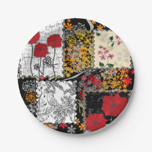 Seamless retro vintage patchwork quilting patches paper plate