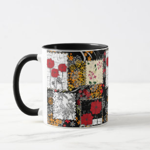 Seamless retro vintage patchwork quilting poppies mug
