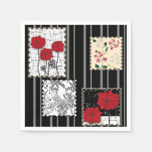 Seamless retro vintage patchwork quilting poppies napkin