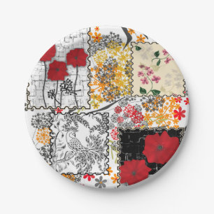 Seamless retro vintage patchwork quilting poppies paper plate
