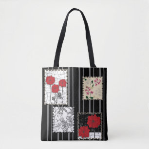 Seamless retro vintage patchwork quilting poppies tote bag