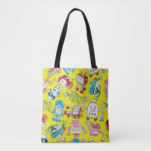 seamless robot pattern tote bag