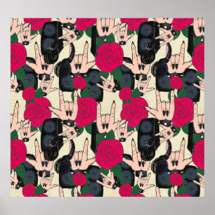 Seamless rock music, abstract pattern. poster