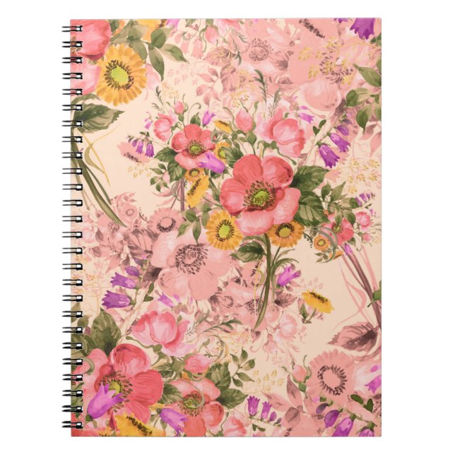 Seamless rococo pattern bouquets. Beautiful bouque Notebook (Front)