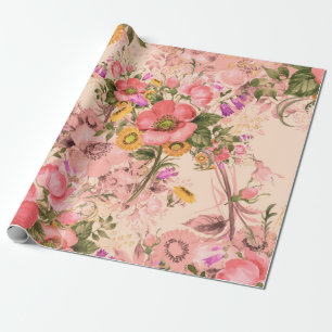 Seamless rococo pattern bouquets. Beautiful bouque Wrapping Paper