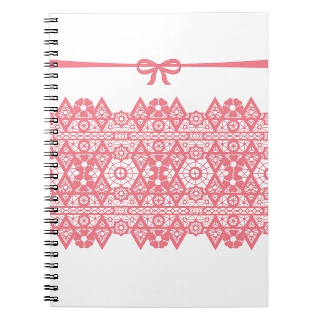 Seamless romantic pink lacy lace elegant white pat notebook (Front)