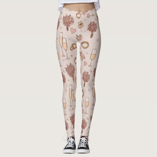 Seamless Romantic Wedding Pattern Leggings (Front)