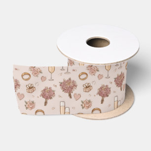 Seamless Romantic Wedding Pattern Satin Ribbon