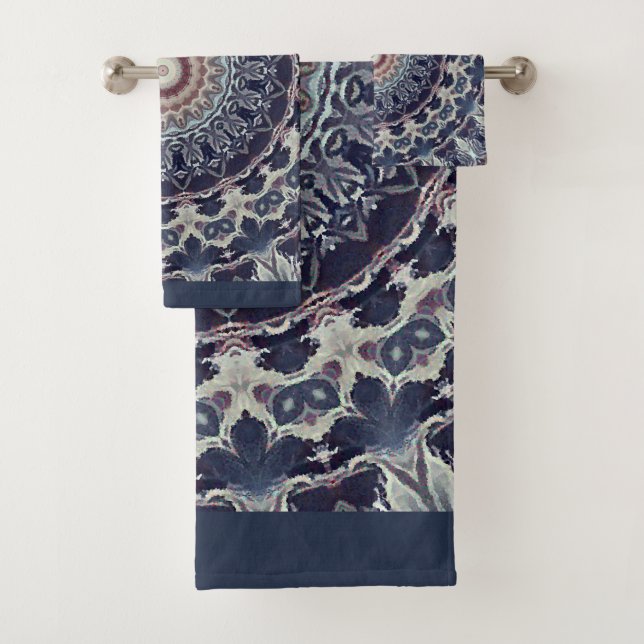 Seamless round ornamental mandala pattern arabic k bath towel set (Insitu)