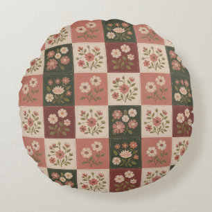 Seamless Rustic Floral Patchwork Round Cushion