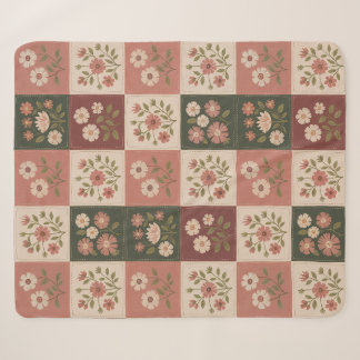 Seamless Rustic Floral Patchwork Sherpa Blanket