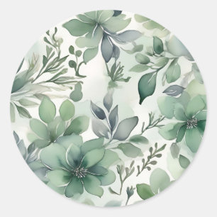 Seamless Sage Green Floral Classic Round Sticker