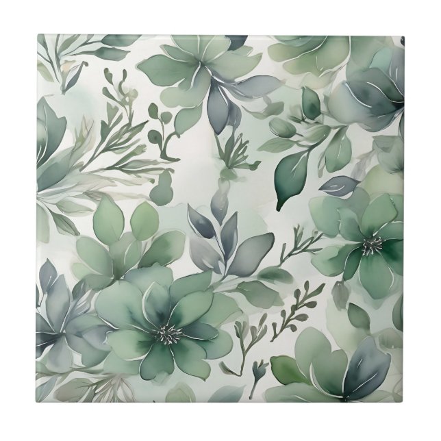 Seamless Sage Green Floral Tile (Front)