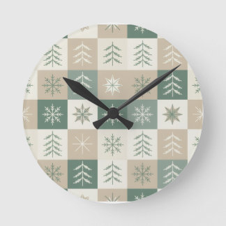 Seamless Scandinavian Christmas tree pattern Round Clock