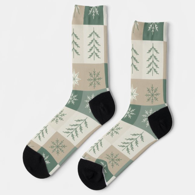 Seamless Scandinavian Christmas tree pattern Socks (Left)
