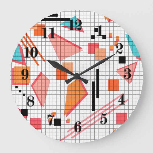 Seamless school geometric memphis shapes pattern s large clock (Front)
