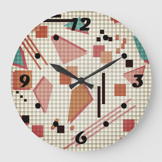Seamless school geometric memphis shapes pattern s large clock (Front)