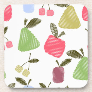 Seamless scratched cartoon fruits apples pears che coaster