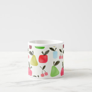 Seamless scratched cartoon fruits apples pears che espresso cup