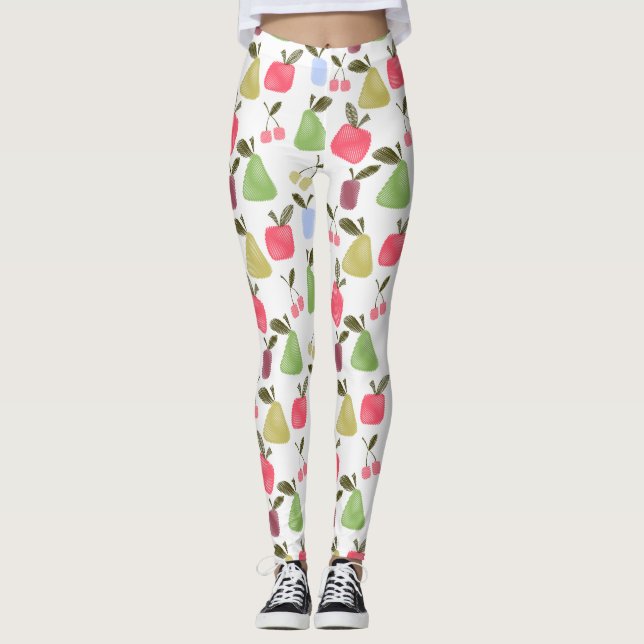 Seamless scratched cartoon fruits apples pears che leggings (Front)