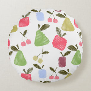 Seamless scratched cartoon fruits apples pears che round cushion