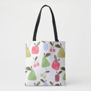 Seamless scratched cartoon fruits apples pears che tote bag