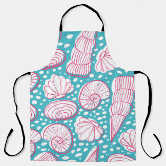 Seamless sea pattern with different shells. Vintag Apron