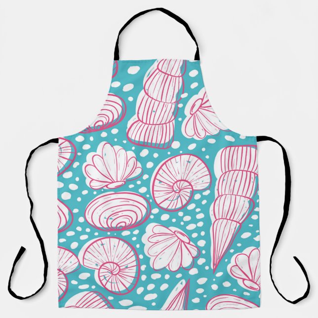 Seamless sea pattern with different shells. Vintag Apron (Front)